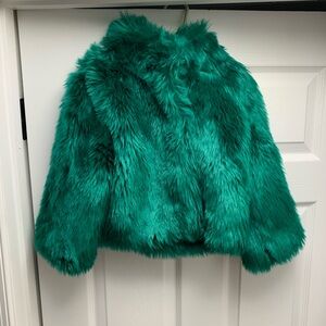 GORGEOUS Kids  Janie and Jack Green Faux Fur Jacket- Never worn !